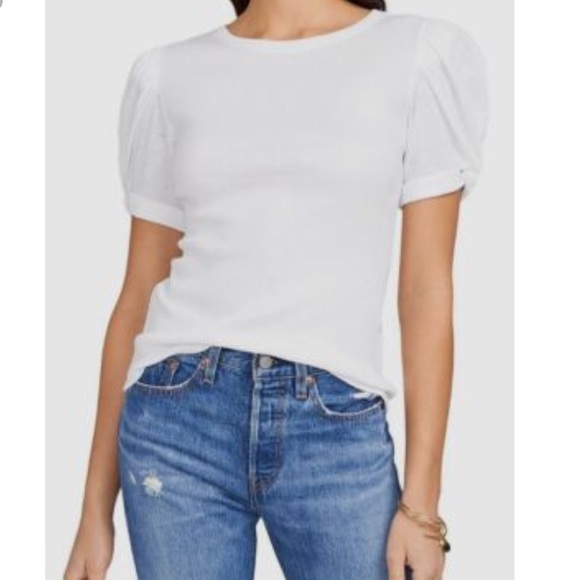 1.State White ridded Puff Sleeve Top/ Tee Sz L NWT - Picture 3 of 8
